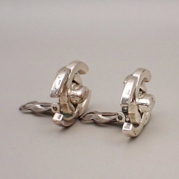 CHANEL CC Logo Button Earrings 96P Clip-On Silver-Plated France Vintage 85RL396 - Picture 6 of 16